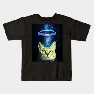 Cat UFO Space Galaxy Kids T-Shirt